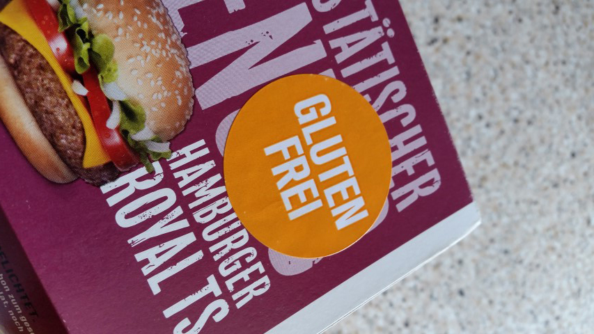 Gluten-free burger labeled with a sticker